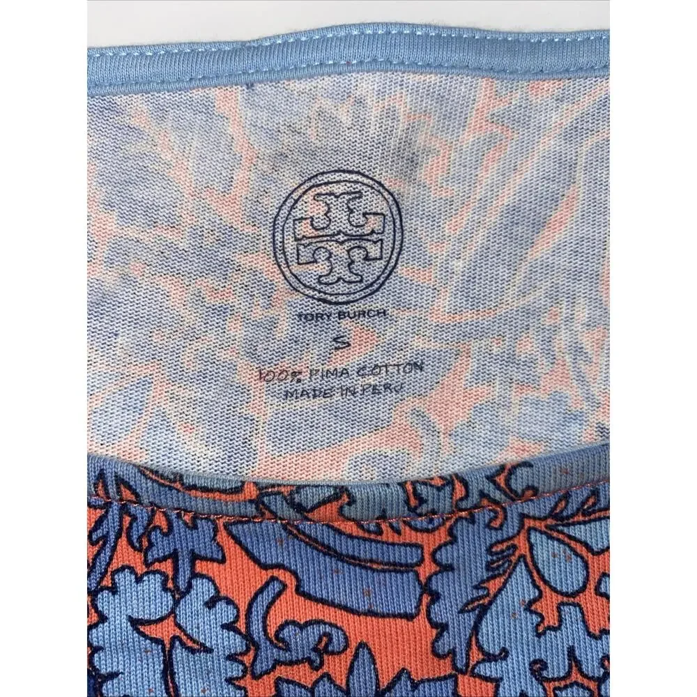 Tory Burch 100% Pima Cotton Elisabeth Printed Shift Dress Blue Coral EUC Small